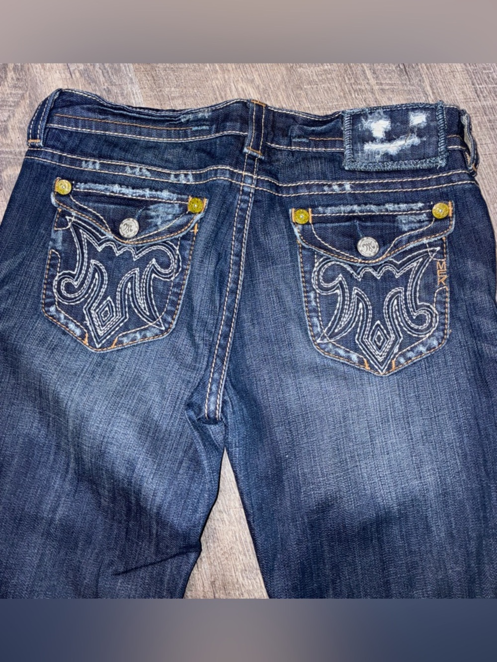 MEK DENIM USA "Oaxaca" Handcrafted Flare Jeans | Size 30x34 | Y2K
